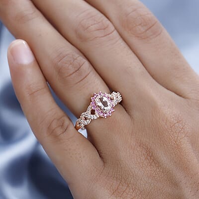 Premium Marropino Morganite and Multi Gemstone Sunburst Ring in Vermeil Rose Gold Over Sterling Silver (Size 10.0) 1.25 ctw