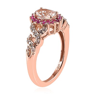 Premium Marropino Morganite and Multi Gemstone Sunburst Ring in Vermeil Rose Gold Over Sterling Silver (Size 10.0) 1.25 ctw