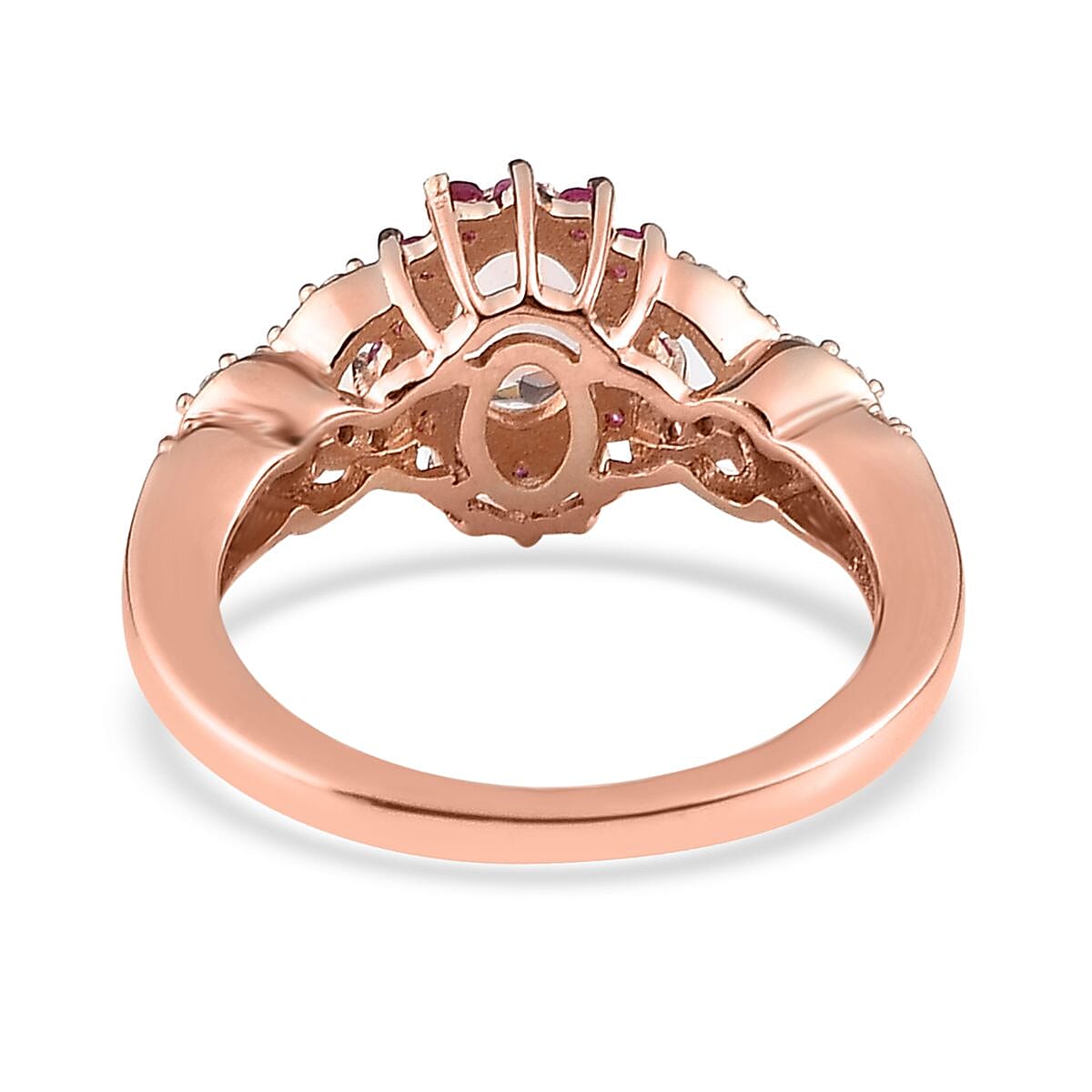 Premium Marropino Morganite and Multi Gemstone Sunburst Ring in Vermeil Rose Gold Over Sterling Silver (Size 10.0) 1.25 ctw
