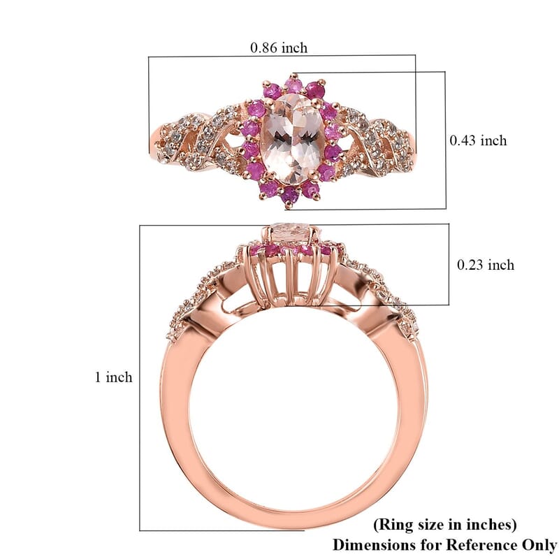 Premium Marropino Morganite and Multi Gemstone Sunburst Ring in Vermeil Rose Gold Over Sterling Silver (Size 10.0) 1.25 ctw