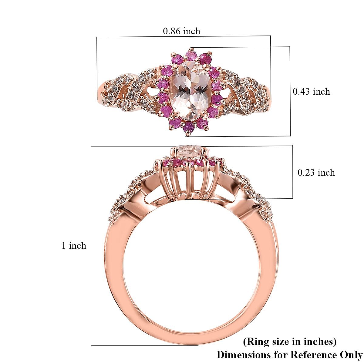Premium Marropino Morganite and Multi Gemstone Sunburst Ring in Vermeil Rose Gold Over Sterling Silver (Size 7.0) 1.25 ctw image number 5