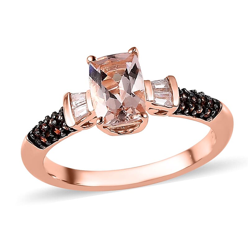 Premium Marropino Morganite, Brown and White Zircon Ring in Vermeil Rose Gold Over Sterling Silver (Size 10.0) 1.20 ctw