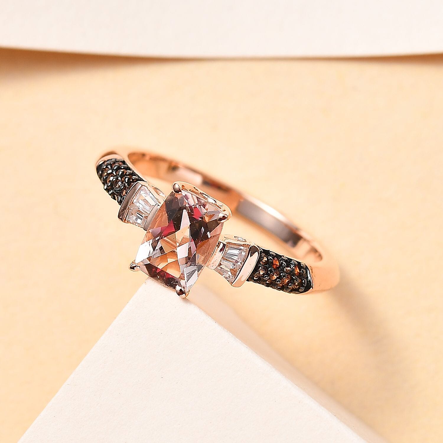 Premium Marropino Morganite, Brown and White Zircon Ring in Vermeil Rose Gold Over Sterling Silver (Size 10.0) 1.20 ctw