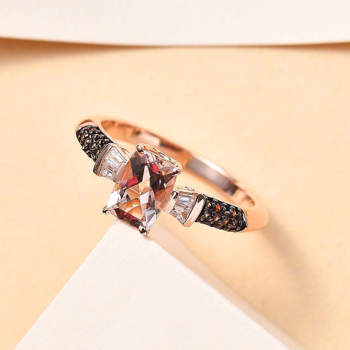 Premium Marropino Morganite, Brown and White Zircon Ring in Vermeil Rose Gold Over Sterling Silver 1.20 ctw image number 1