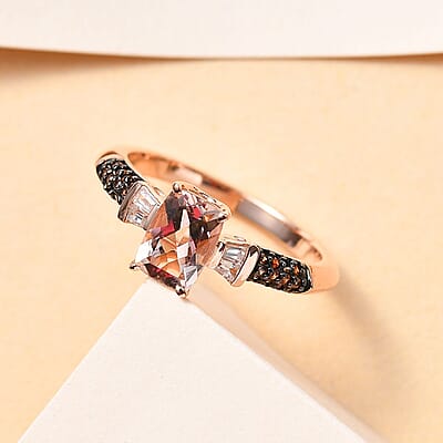Premium Marropino Morganite, Brown and White Zircon Ring in Vermeil Rose Gold Over Sterling Silver (Size 10.0) 1.20 ctw