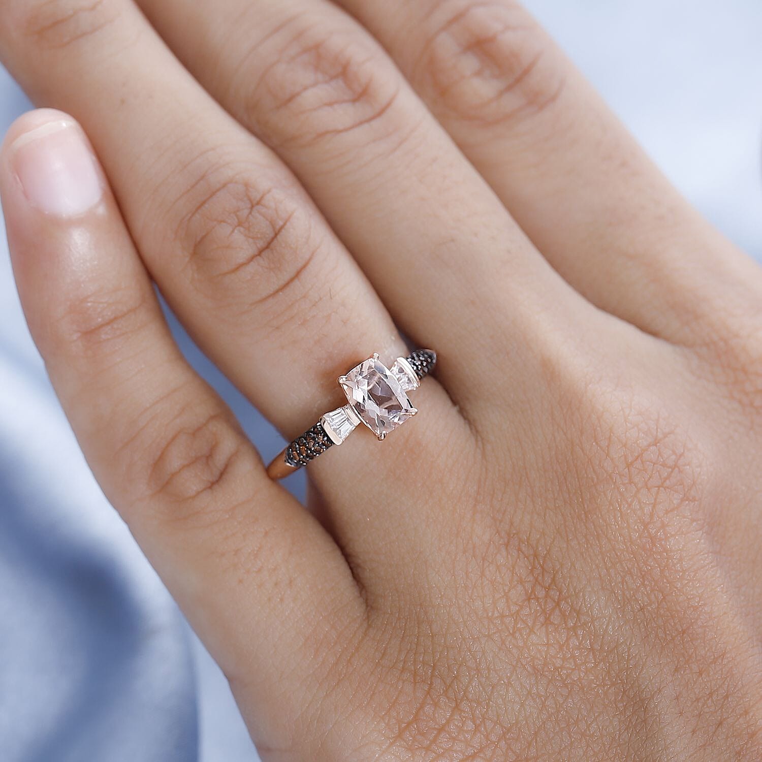 Premium Marropino Morganite, Brown and White Zircon Ring in Vermeil Rose Gold Over Sterling Silver (Size 10.0) 1.20 ctw