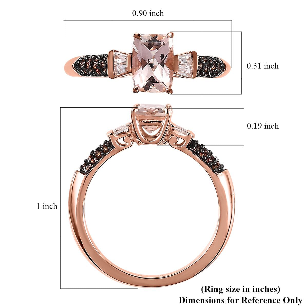 Premium Marropino Morganite, Brown and White Zircon Ring in Vermeil Rose Gold Over Sterling Silver (Size 10.0) 1.20 ctw