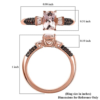 Premium Marropino Morganite, Brown and White Zircon Ring in Vermeil Rose Gold Over Sterling Silver (Size 10.0) 1.20 ctw