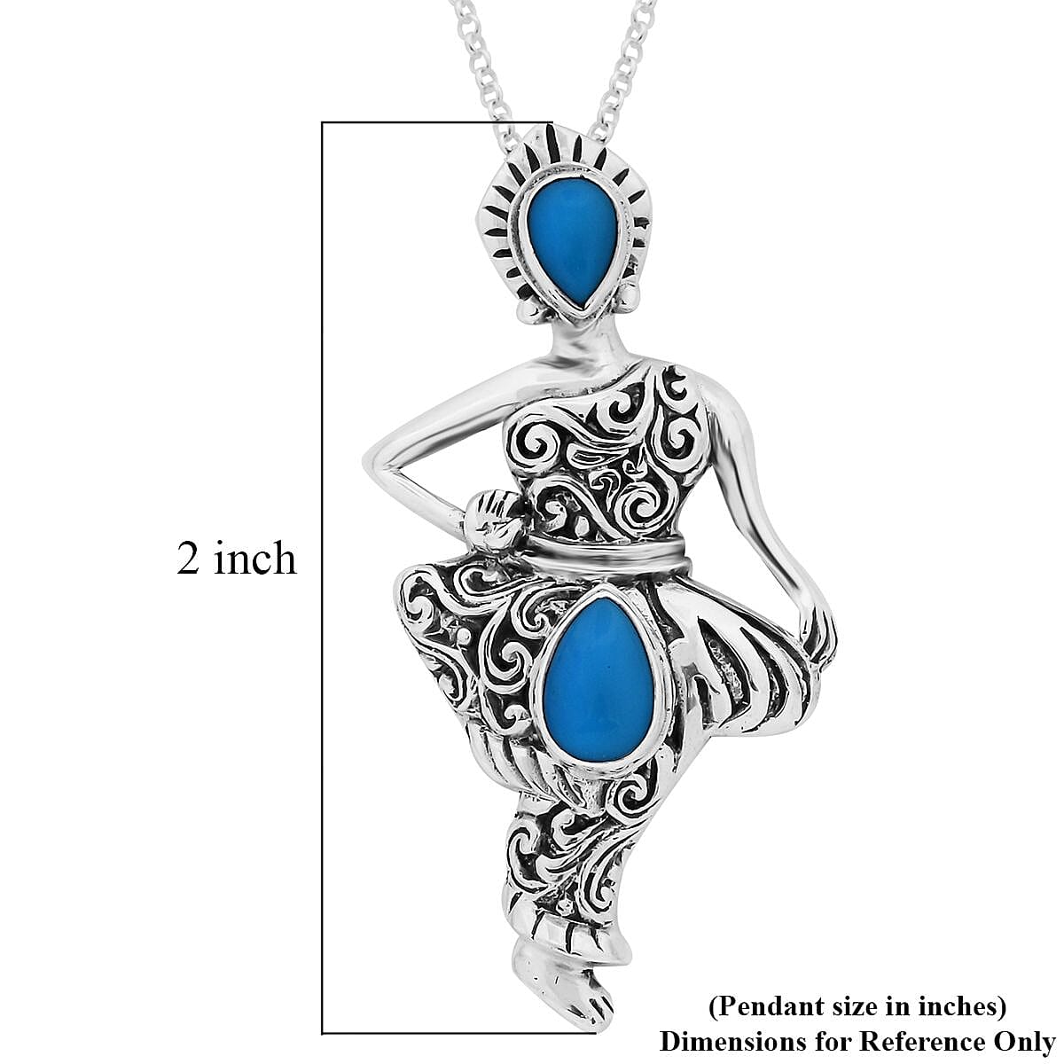 Bali Legacy Sleeping Beauty Turquoise 1.80 ctw Ballerina Pendant without Chain in Sterling Silver