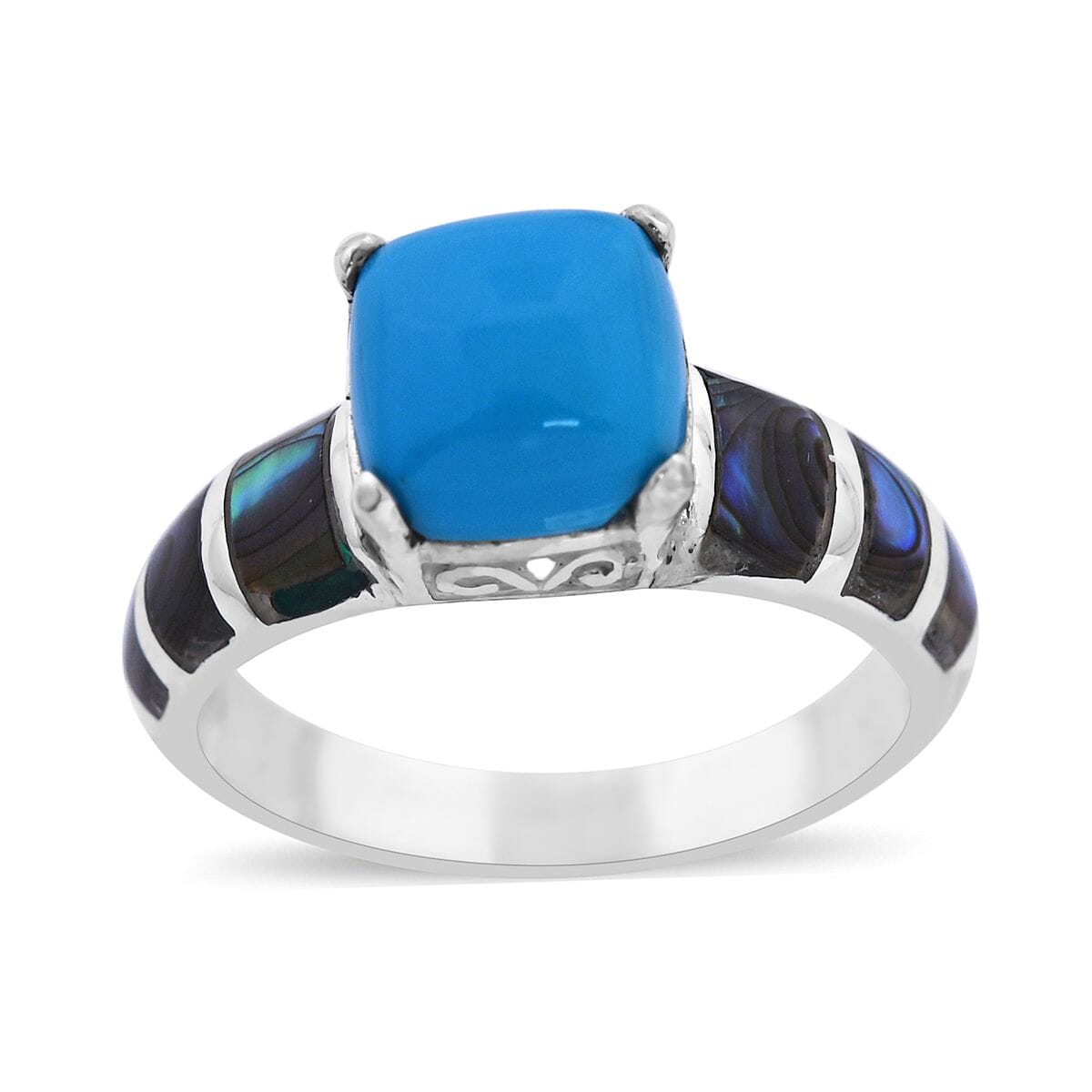 Bali Legacy Sleeping Beauty Turquoise and Abalone Shell Ring in Sterling Silver 3.15 ctw (Del. in 3-5 Days) image number 0