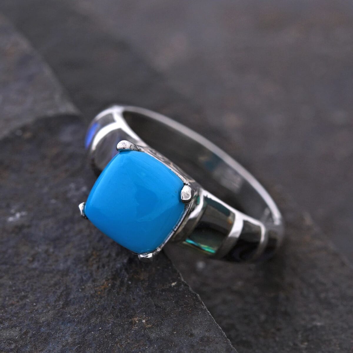 Bali Legacy Sleeping Beauty Turquoise and Abalone Shell Ring in Sterling Silver 3.15 ctw (Del. in 3-5 Days) image number 1