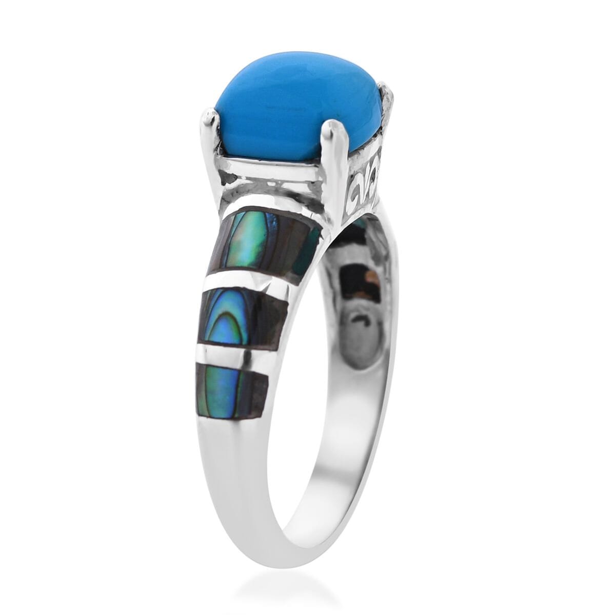 Bali Legacy Sleeping Beauty Turquoise and Abalone Shell Ring in Sterling Silver 3.15 ctw (Del. in 3-5 Days) image number 3
