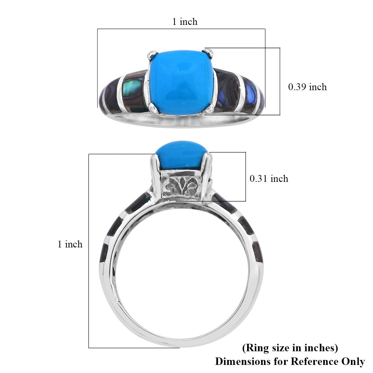 Bali Legacy Sleeping Beauty Turquoise and Abalone Shell Ring in Sterling Silver 3.15 ctw (Del. in 3-5 Days) image number 5