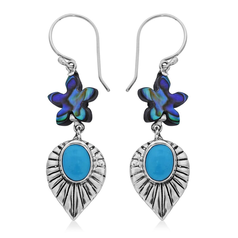 Bali Legacy Sleeping Beauty Turquoise and Abalone Shell Starfish Dangle Earrings in Sterling Silver 2.00 ctw