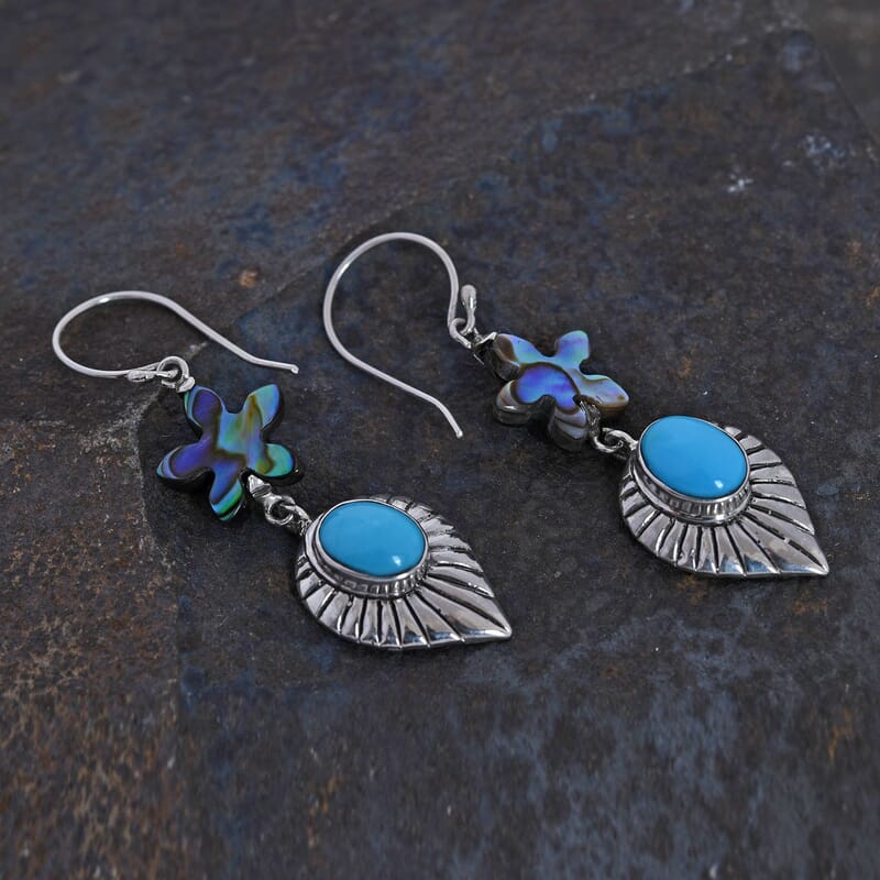 Bali Legacy Sleeping Beauty Turquoise and Abalone Shell Starfish Dangle Earrings in Sterling Silver 2.00 ctw