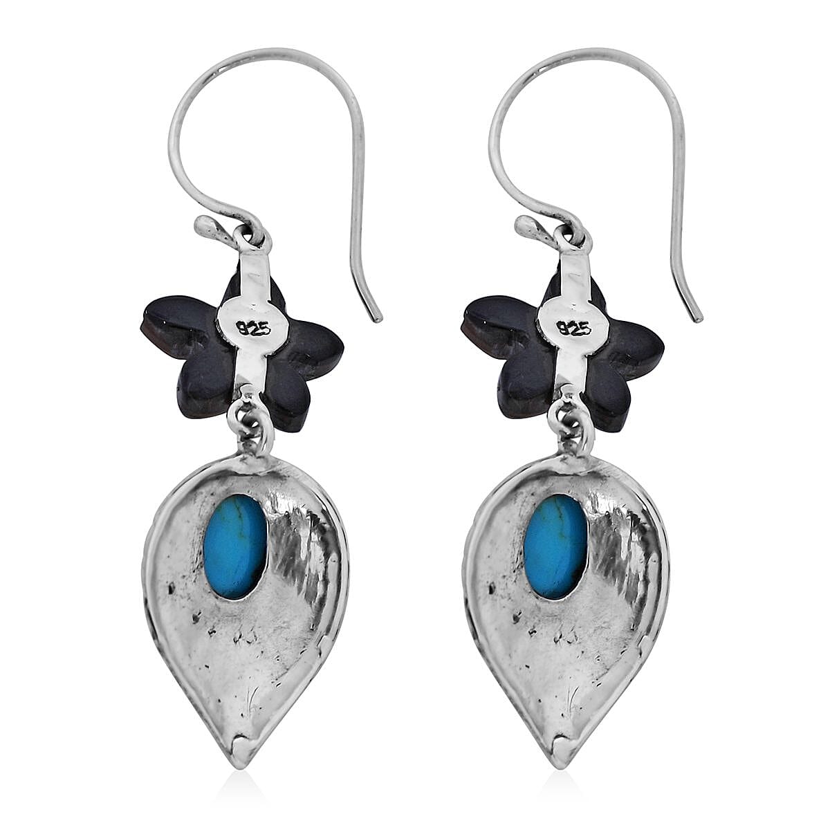 Bali Legacy Sleeping Beauty Turquoise and Abalone Shell Starfish Dangle Earrings in Sterling Silver 2.00 ctw image number 3