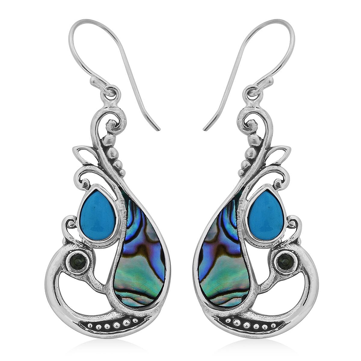 Bali Legacy Sleeping Beauty Turquoise and Multi Gemstone Peacock Earrings in Sterling Silver 1.40 ctw