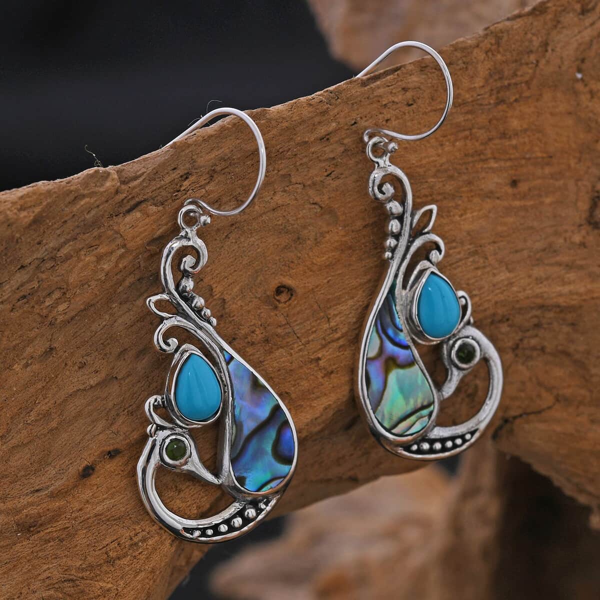 Bali Legacy Sleeping Beauty Turquoise and Multi Gemstone Peacock Earrings in Sterling Silver 1.40 ctw image number 1