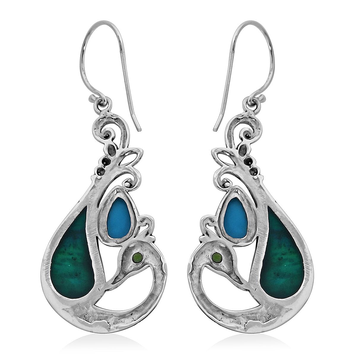 Bali Legacy Sleeping Beauty Turquoise and Multi Gemstone Peacock Earrings in Sterling Silver 1.40 ctw