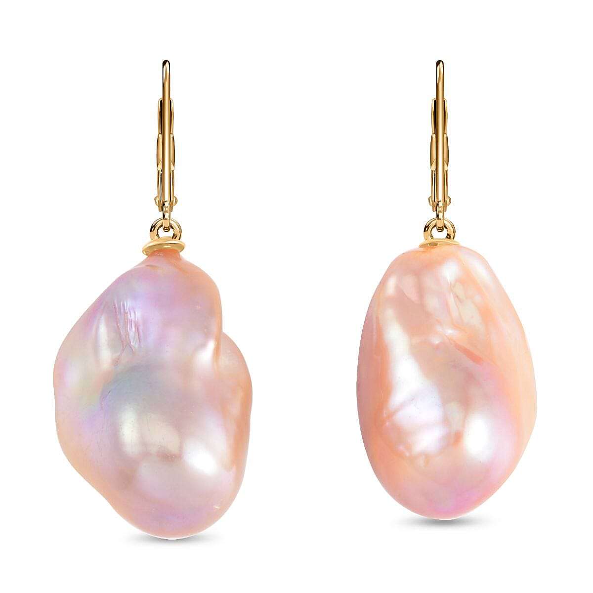 Organic Shape Baroque Pearl Lever Back Earrings in Vermeil Yellow Gold Over Sterling Silver