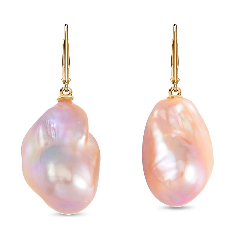 Organic Shape Baroque Pearl Lever Back Earrings in Vermeil Yellow Gold Over Sterling Silver
