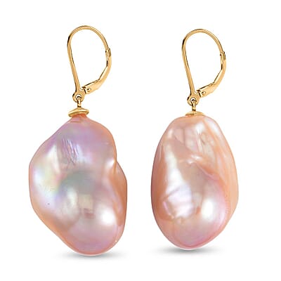 Organic Shape Baroque Pearl Lever Back Earrings in Vermeil Yellow Gold Over Sterling Silver