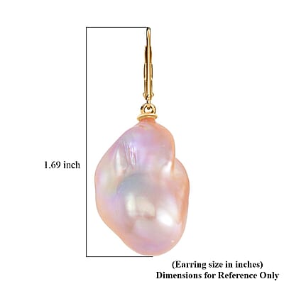 Organic Shape Baroque Pearl Lever Back Earrings in Vermeil Yellow Gold Over Sterling Silver