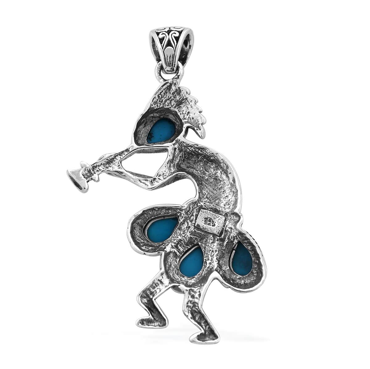 Bali Legacy Sleeping Beauty Turquoise Kokopelli Pendant in Sterling Silver 2.60 ctw image number 4