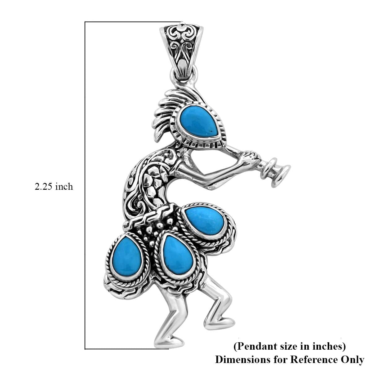 Bali Legacy Sleeping Beauty Turquoise Kokopelli Pendant in Sterling Silver 2.60 ctw image number 5