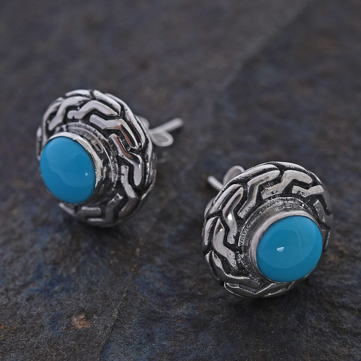 Bali Legacy Sleeping Beauty Turquoise Stud Earrings in Sterling Silver 1.50 ctw image number 1