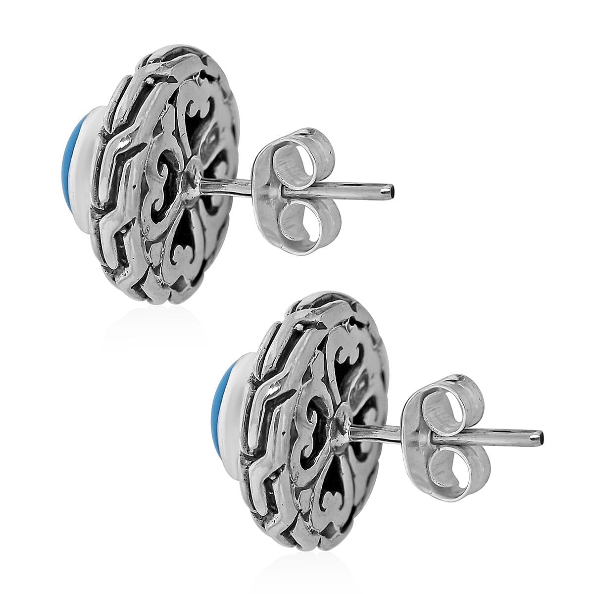 Bali Legacy Sleeping Beauty Turquoise Stud Earrings in Sterling Silver 1.50 ctw image number 3