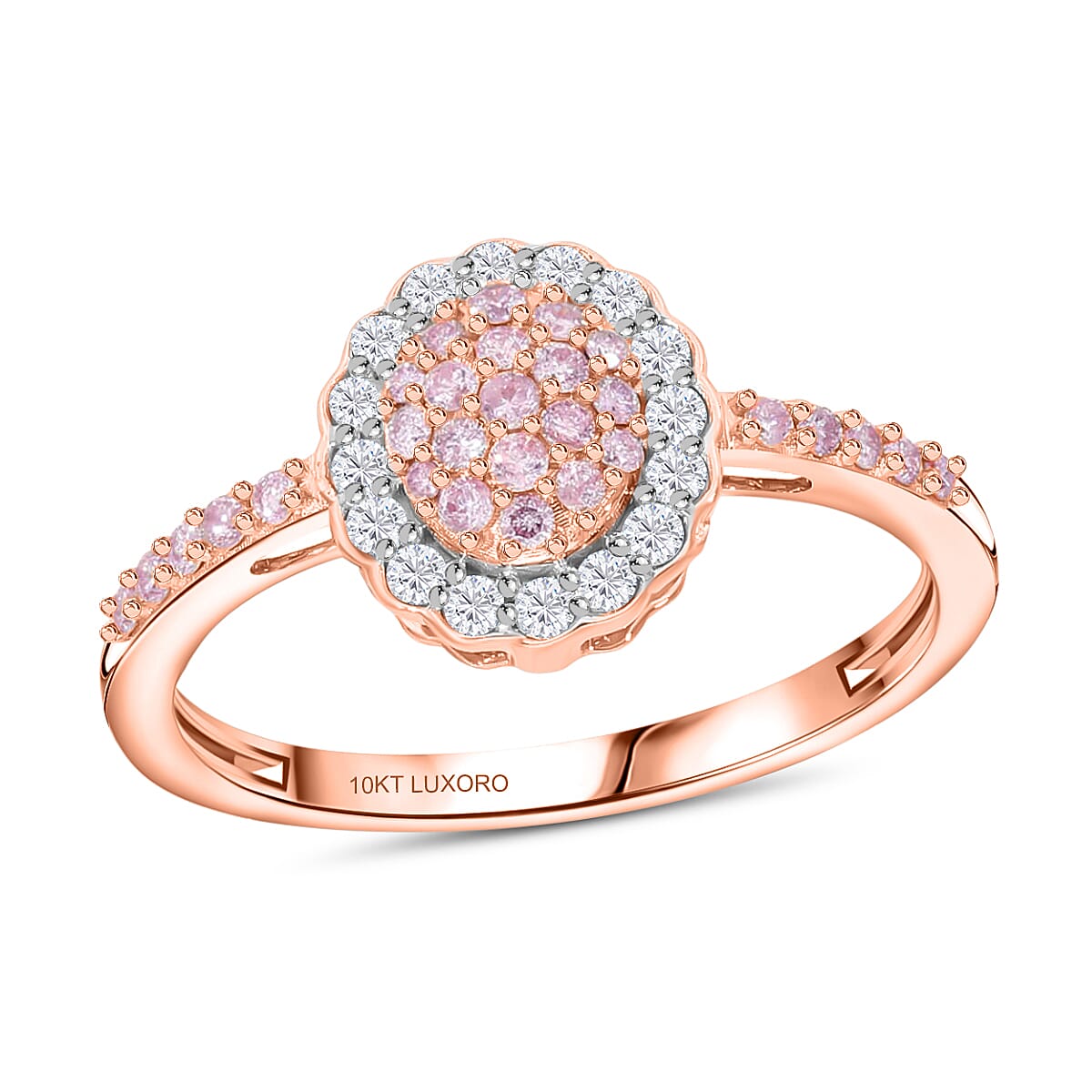 Luxoro 10K Rose Gold I3 Natural Pink and White Diamond Floral Ring (Size 10.0) 0.50 ctw