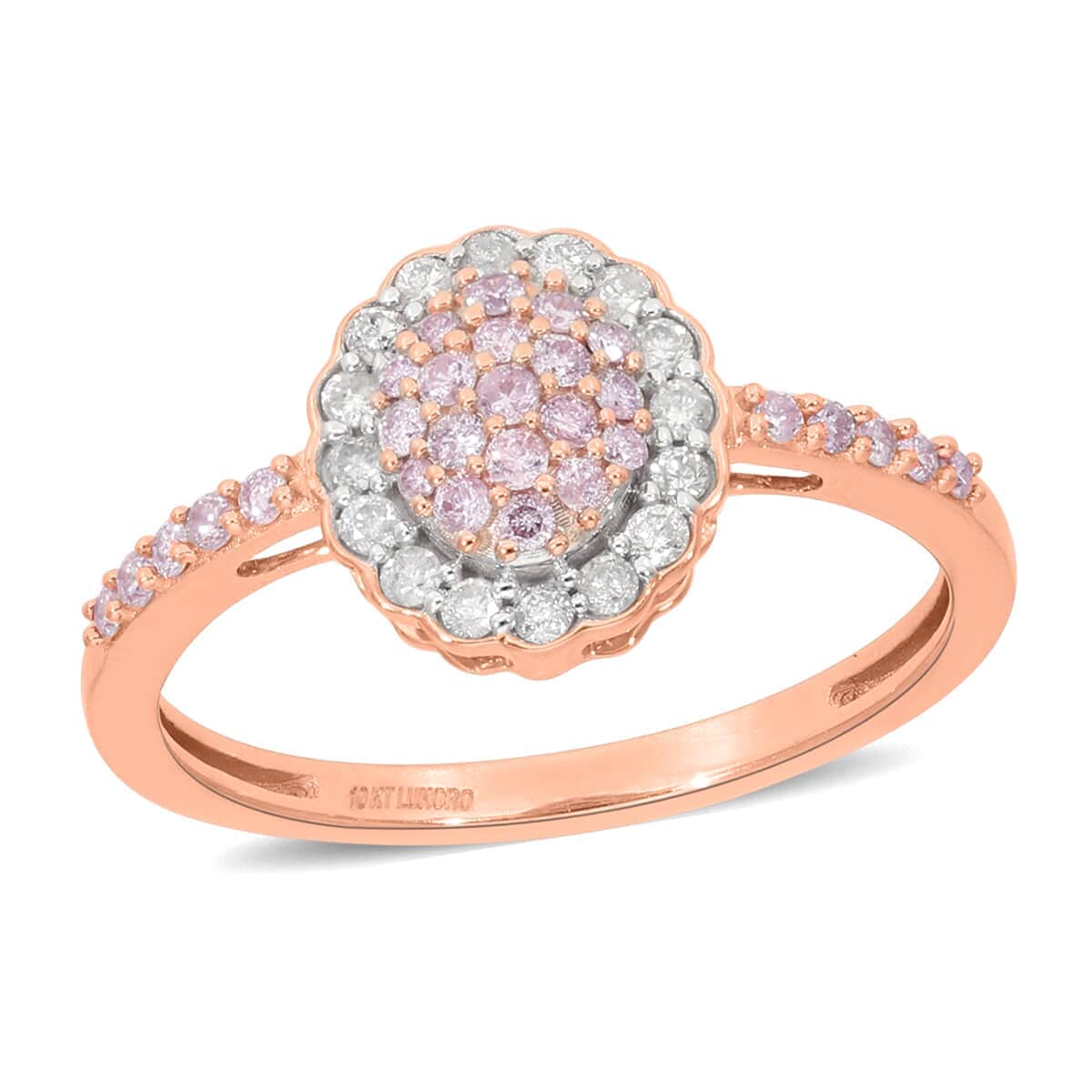 Luxoro 10K Rose Gold I3 Natural Pink and White Diamond Floral Ring 0.50 ctw image number 0