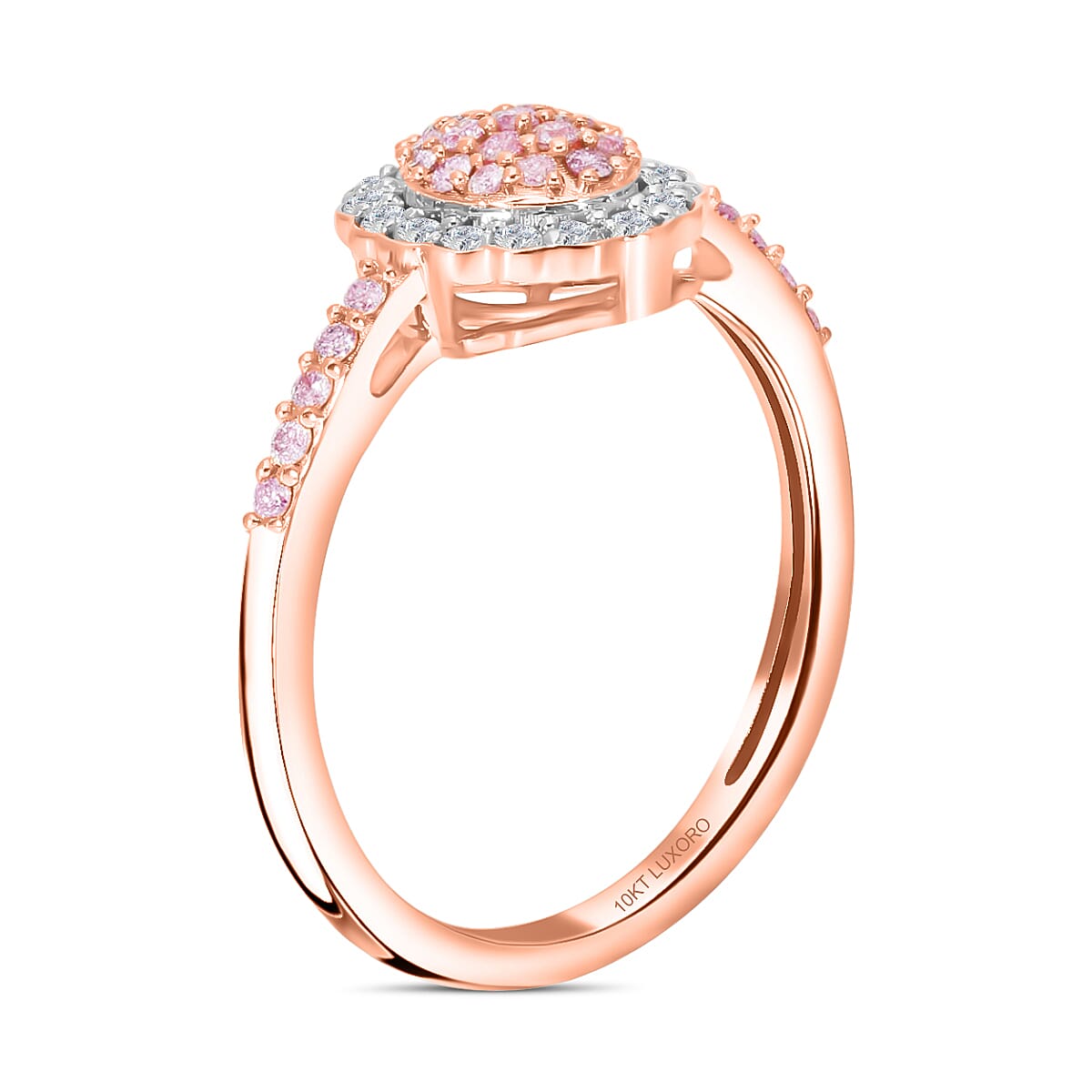 Luxoro I3 Natural Pink and White Diamond 0.50 ctw Floral Ring in 10K Rose Gold (Size 7.0) image number 2