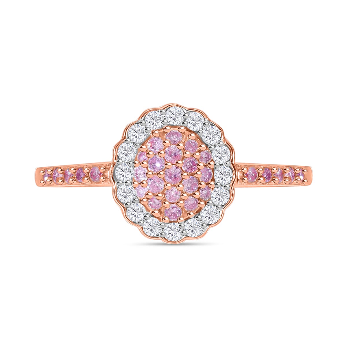 Luxoro I3 Natural Pink and White Diamond 0.50 ctw Floral Ring in 10K Rose Gold (Size 7.0) image number 4