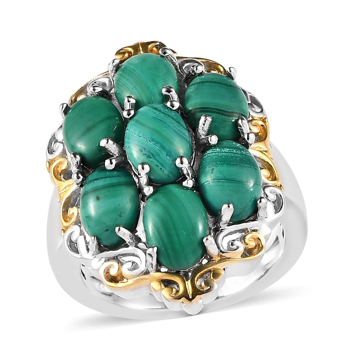 Karis African Malachite Cluster Ring in 18K YG Plated and Platinum Bond (Size 10) 9.00 ctw image number 0