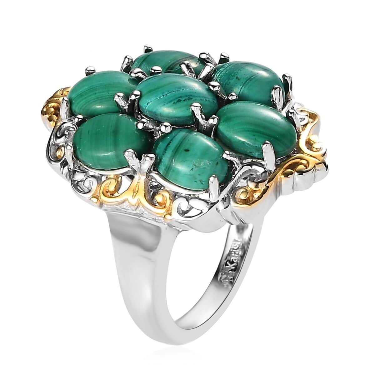 Karis African Malachite Cluster Ring in 18K YG Plated and Platinum Bond (Size 10) 9.00 ctw image number 3