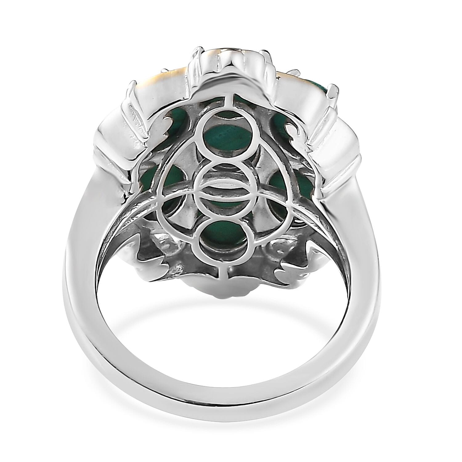 Karis African Malachite Cluster Ring in 18K YG Plated and Platinum Bond (Size 10.0) 9.00 ctw