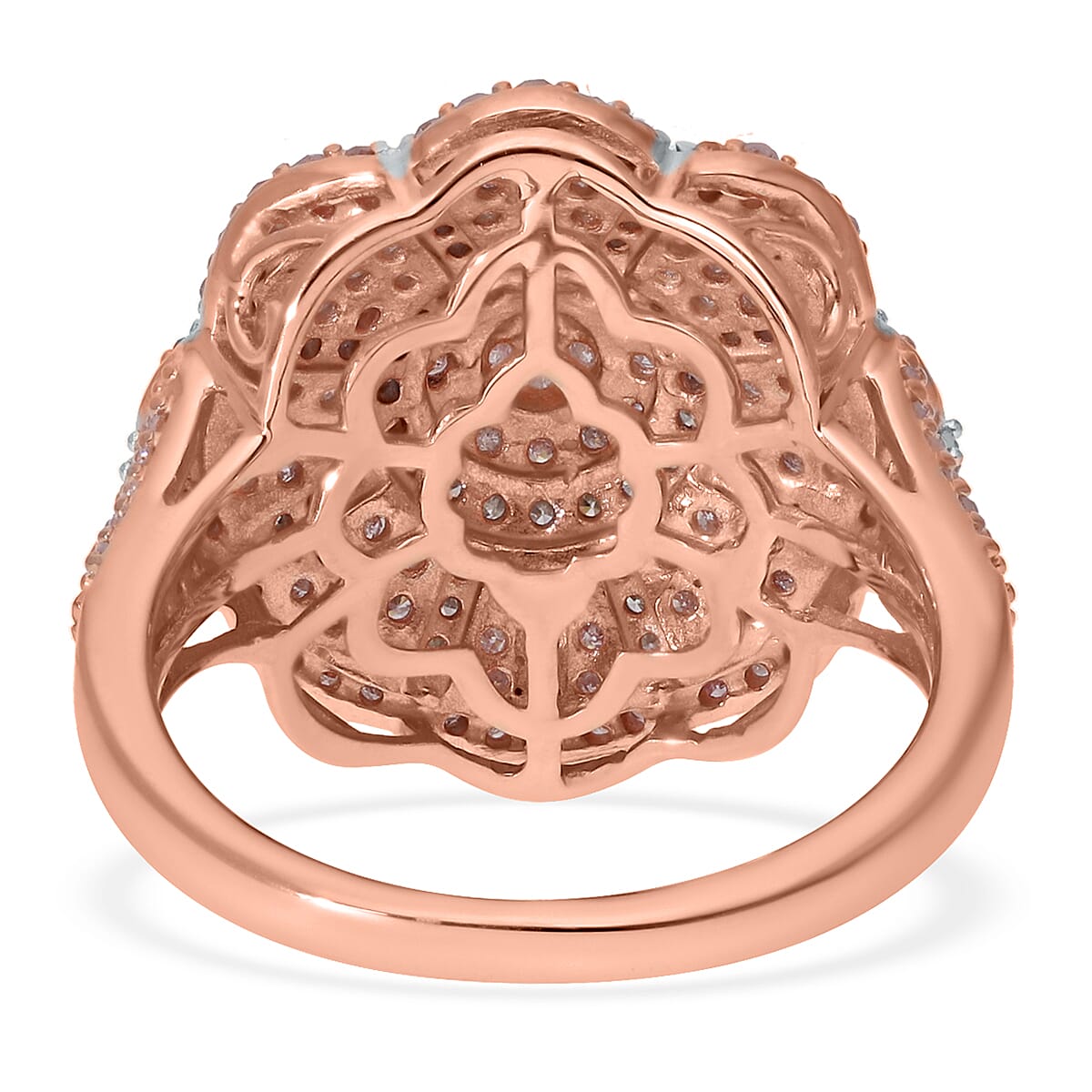 Natural Pink and White Diamond Floral Ring in Vermeil Rose Gold Over Sterling Silver (Size 10.0) 1.00 ctw