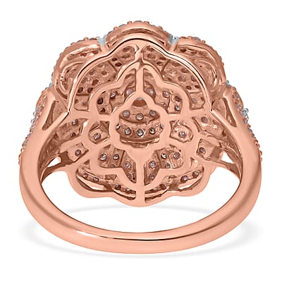 Natural Pink and White Diamond Floral Ring in Vermeil Rose Gold Over Sterling Silver (Size 10.0) 1.00 ctw
