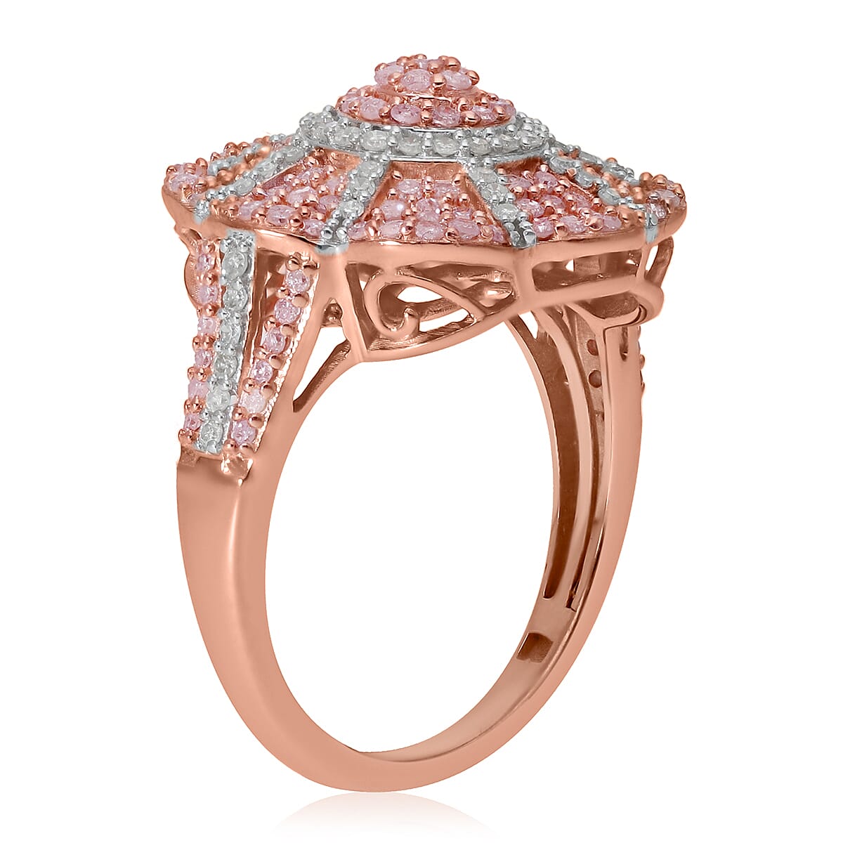 Natural Pink and White Diamond Floral Ring in Vermeil Rose Gold Over Sterling Silver (Size 6.0) 1.00 ctw image number 3
