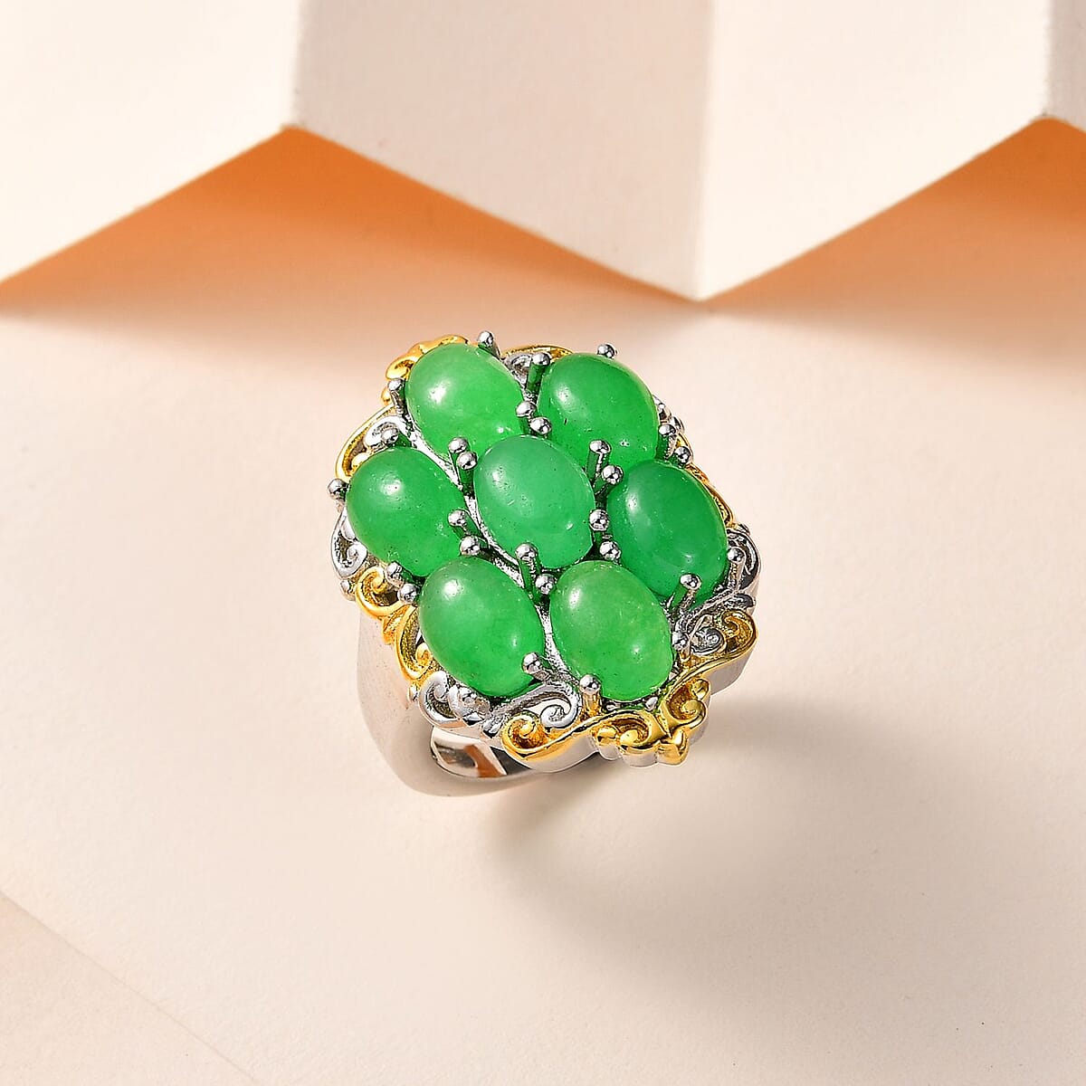 Karis Green Jade (D) Ring in 18K YG Plated and Platinum Bond (Size 6.0) 6.60 ctw image number 1