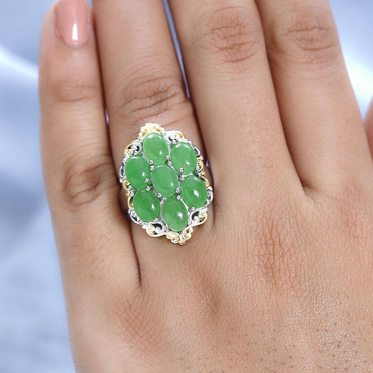 Karis Green Jade (D) Ring in 18K YG Plated and Platinum Bond (Size 6.0) 6.60 ctw image number 2