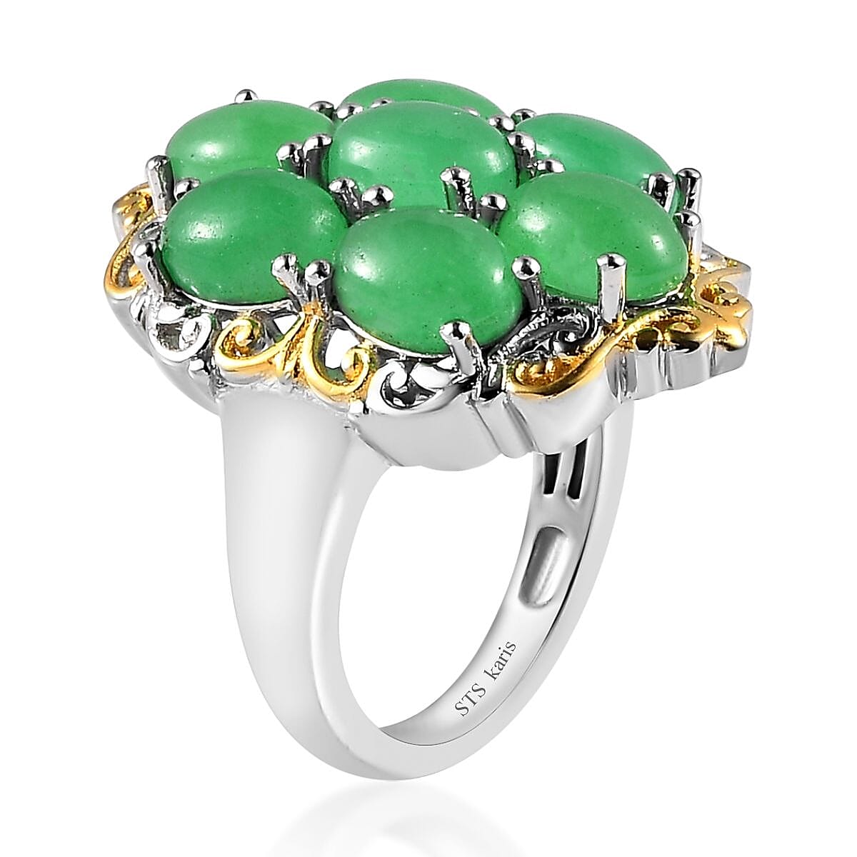 Karis Green Jade (D) Ring in 18K YG Plated and Platinum Bond (Size 6.0) 6.60 ctw image number 3