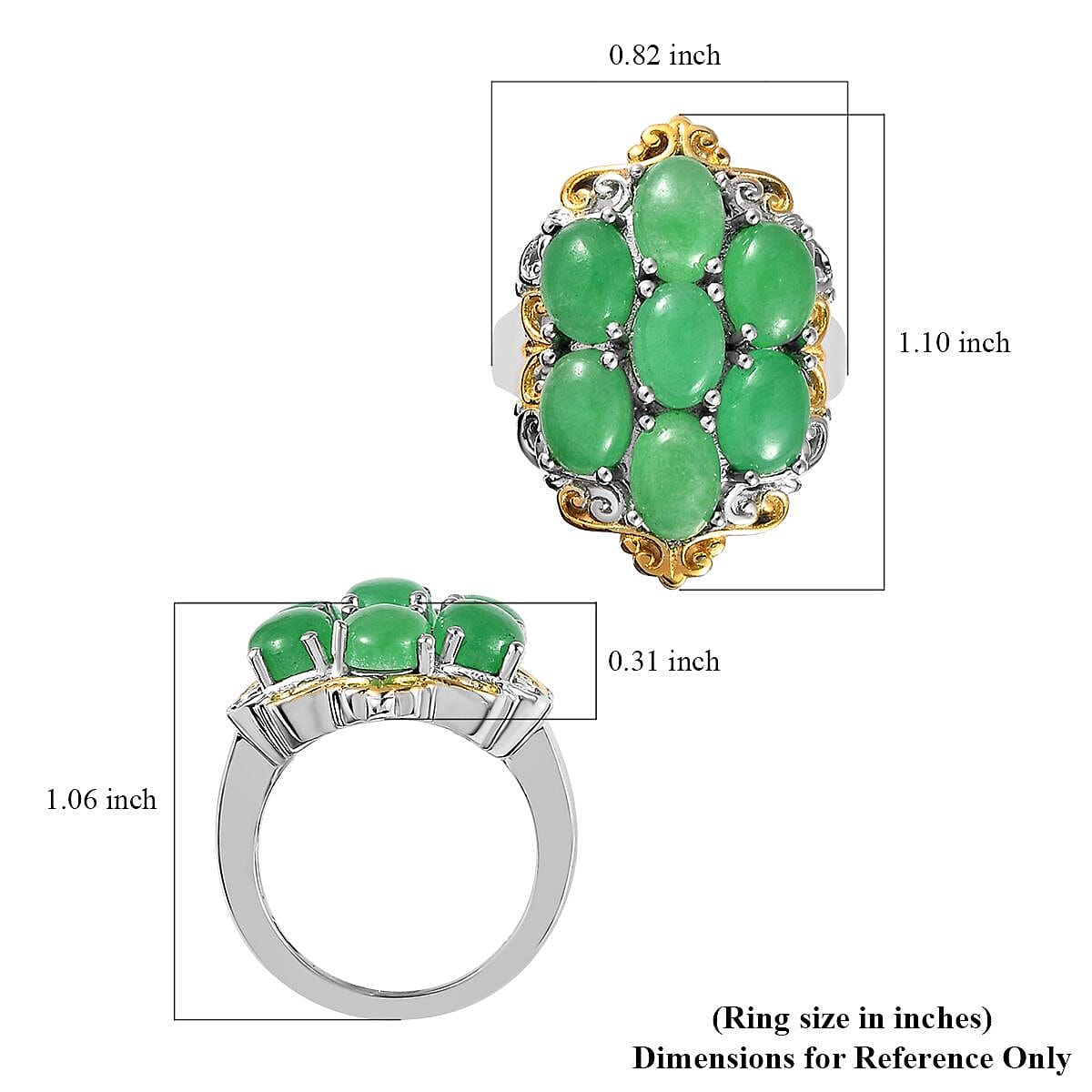 Karis Green Jade (D) Ring in 18K YG Plated and Platinum Bond (Size 6.0) 6.60 ctw image number 5