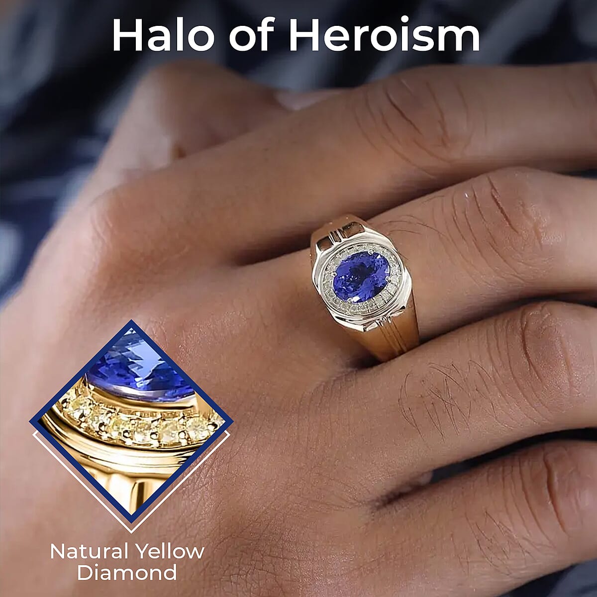 Luxoro 10K Yellow Gold AAA Tanzanite, Natural Yellow Diamond (I3) (0.15 cts) Men's Ring (Size 10.0) 2.15 ctw image number 2