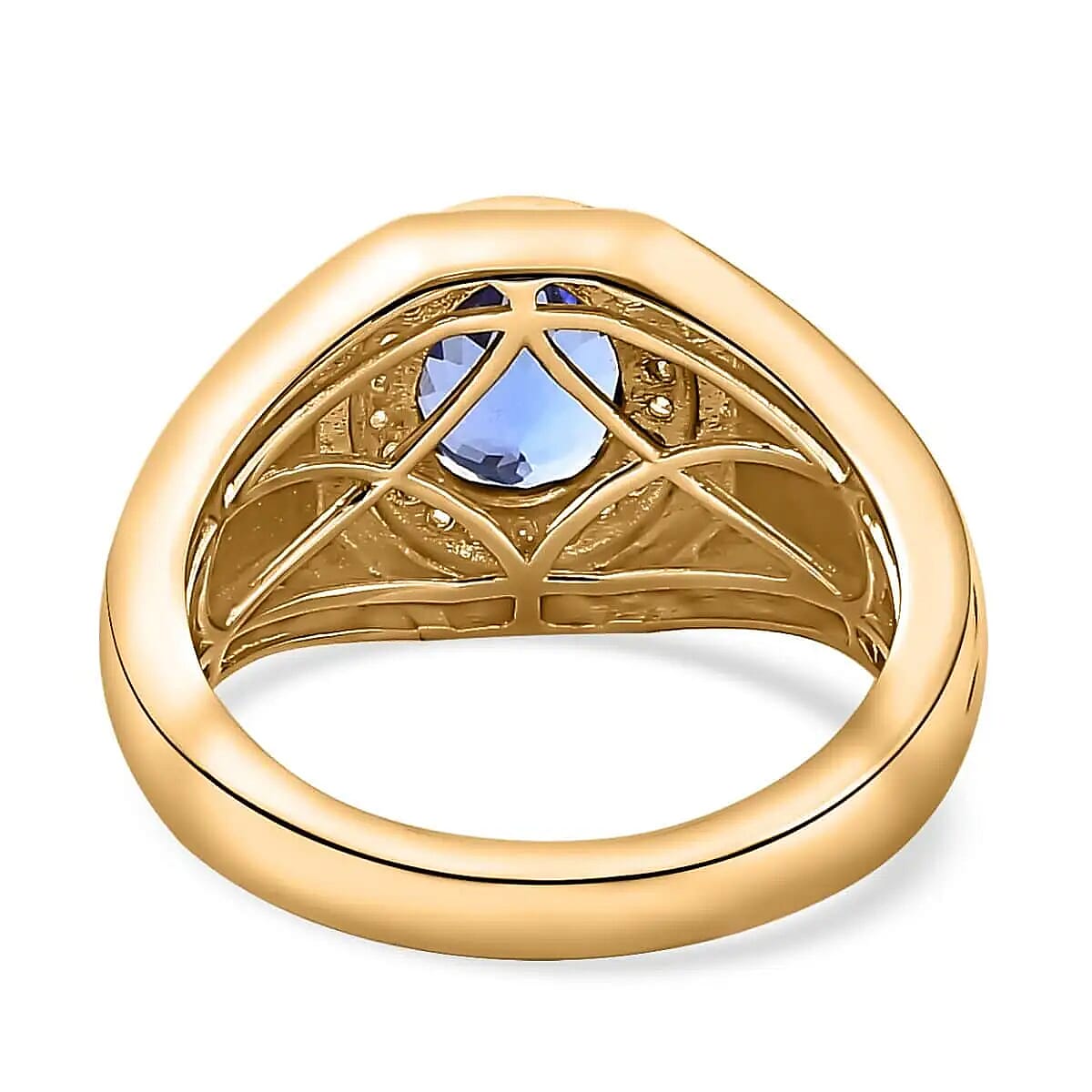 Luxoro 10K Yellow Gold AAA Tanzanite, Natural Yellow Diamond (I3) (0.15 cts) Men's Ring (Size 10.0) 2.15 ctw image number 4