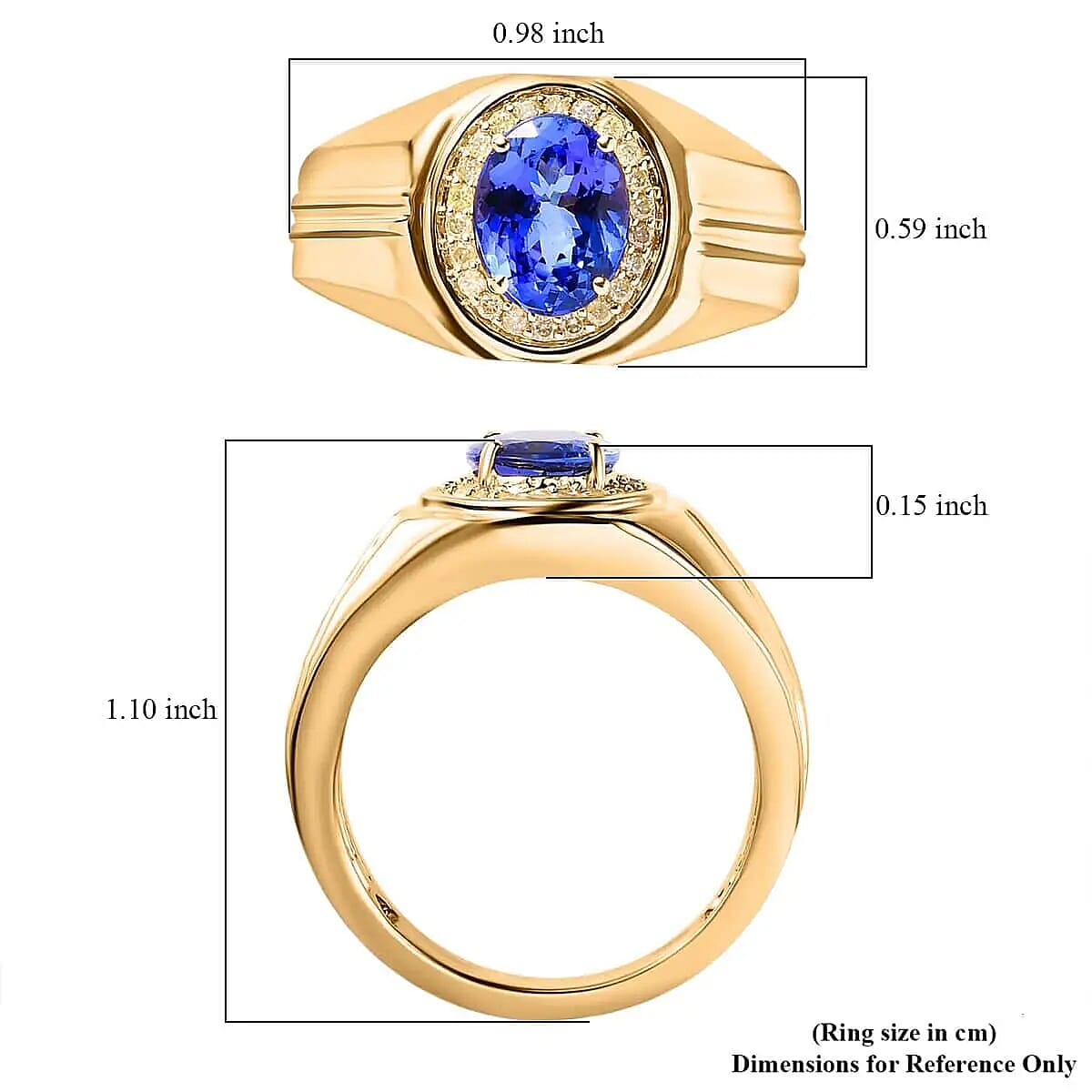 Luxoro 10K Yellow Gold AAA Tanzanite, Natural Yellow Diamond (I3) (0.15 cts) Men's Ring (Size 10.0) 2.15 ctw image number 5