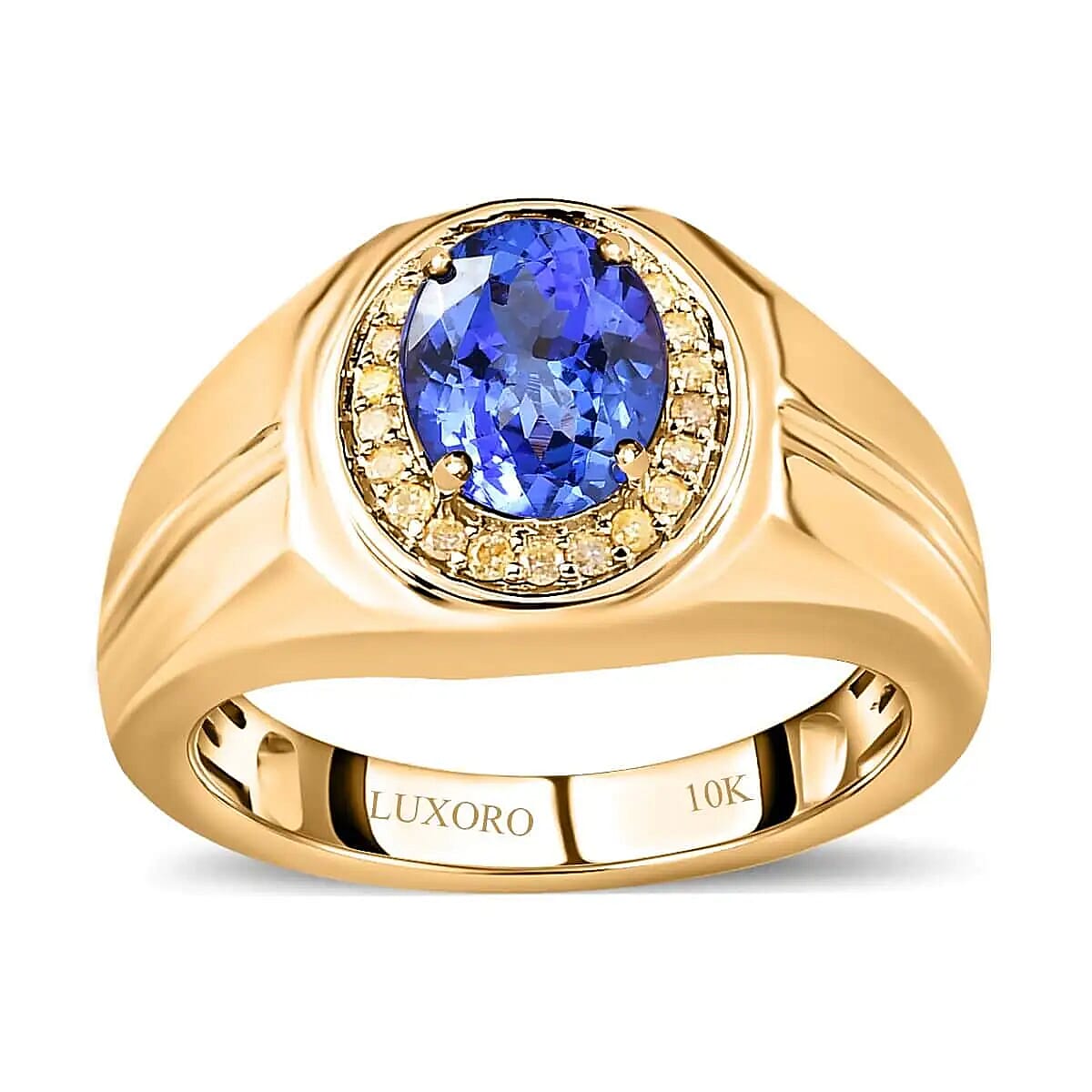 Buy Luxoro AAA Tanzanite Mens Deco Ring, I3 Natural Yellow Diamond