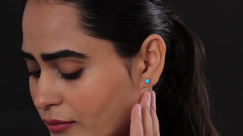 Sleeping Beauty Turquoise Solitaire Stud Earrings in 14K Rose Gold Over Sterling Silver 1.20 ctw
